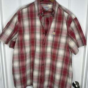 Carhartt Relaxed Fit Short Sleeve Red‎ Plaid Button Down Shirt